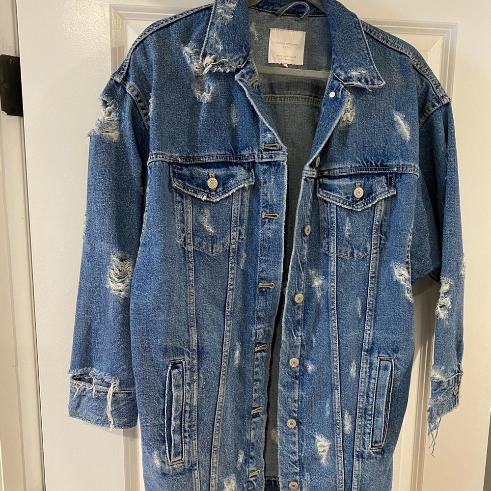 Zara Oversized Ripped Denim Jacket
